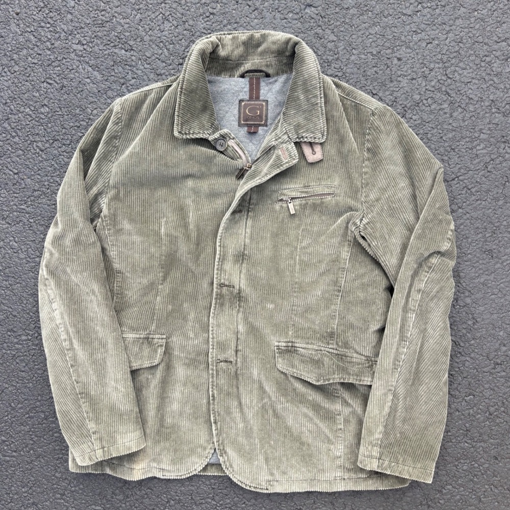 Gimo's Italy Mens Corduroy Quilted Lined Jacket Olive Green Zip Front Size L